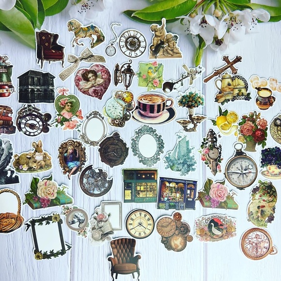 Old World Charm, Ornate Decor, Flowers, Books, Cherubs, And More, 50 Stickers - Picture 4 of 15